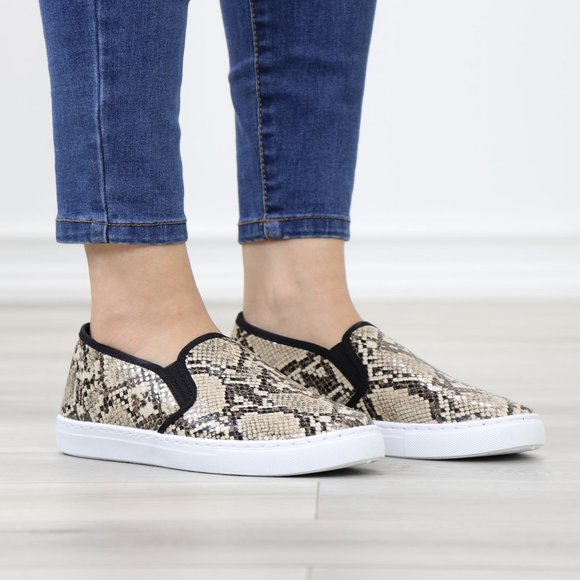 Snake Python Skin Print Fashion Slip On Sneakers Shoes - Picture 2 of 14